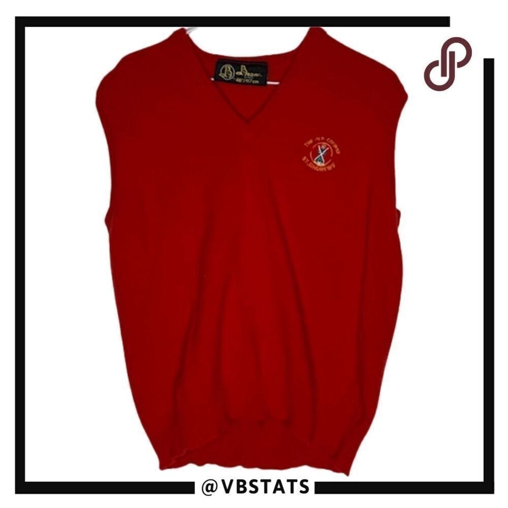 Beaver Men's Wool V Neck The Old Course St. Andrews Vest Sweater Red Size Medium